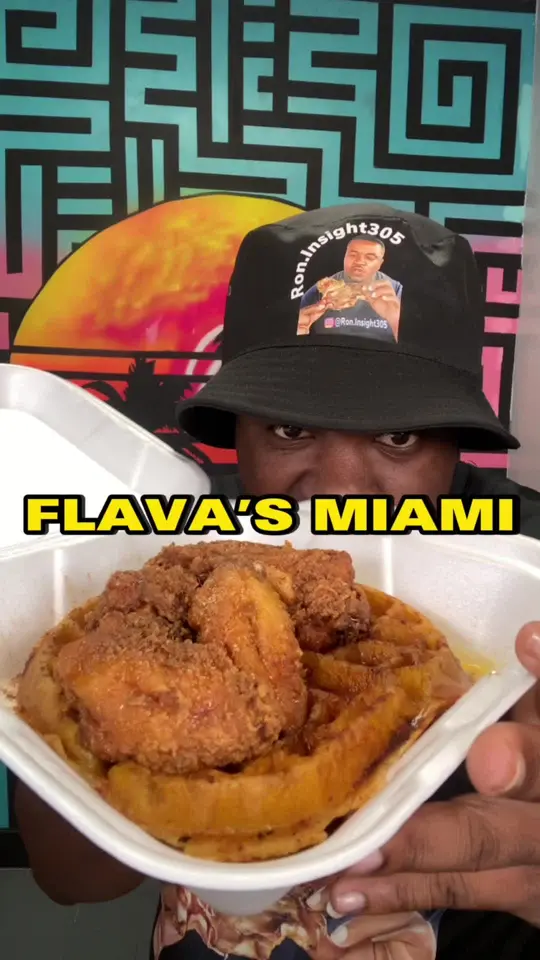 Flava's Miami in Goulds showing review, chicken & waffles, smothered pork chop, video by ronb.insight on TikTok