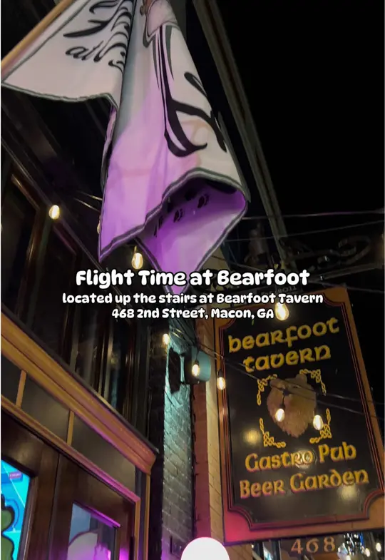 Flight Time at Bearfoot in Macon showing racing simulator, flight simulator, golf simulator, darts, bar, live music, video by keelielois on TikTok
