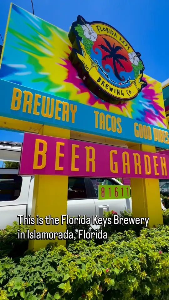 Florida Keys Brewing Co in Islamorada showing visit, beer garden, tasting room, seasonal brews, local flavors, key lime, honey, citrus, video by David S. Chen on Facebook