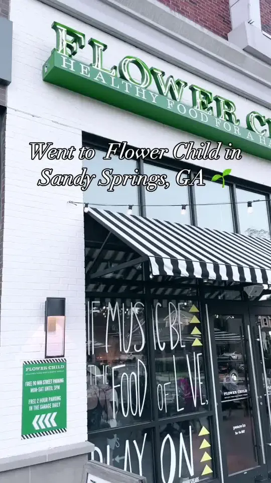 Flower Child in Sandy Springs showing review, visit, vegan food, gluten-free food, mother earth bowl, thai dye tofu wrap, video by eatflowerchild on TikTok