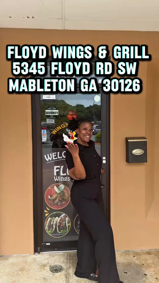 Floyd Wings and Grill in Mableton showing food, hot honey wings, mild wings, nachos, salmon salad, video by amberbypass on TikTok