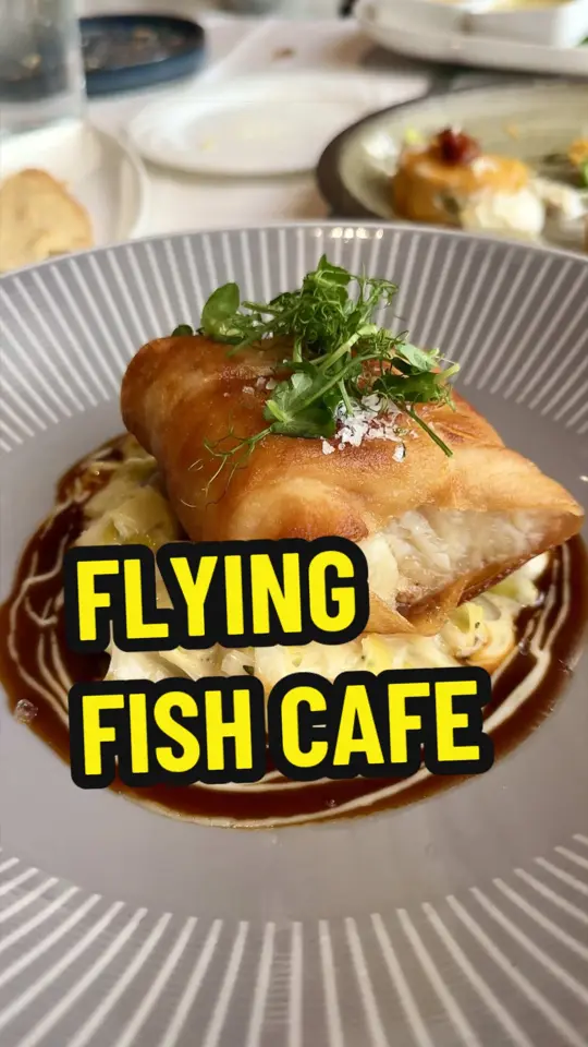 Flying Fish in Orlando showing restaurant, flying fish, potato-wrapped red snapper, roasted heirloom squash, video by briantreks on TikTok