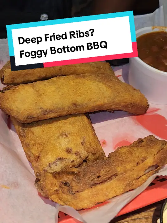 Foggy Bottom BBQ Lawrenceville in Lawrenceville showing food, fried ribs, video by cdeatsatlanta on TikTok