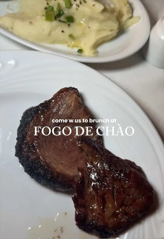 Fogo de Chão Brazilian Steakhouse in Buford showing weekend brunch, market table, endless meats, cheese, video by zara_bhojani on TikTok