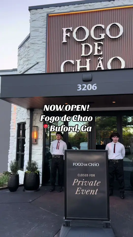 Fogo de Chão Brazilian Steakhouse in Buford showing restaurant visit, market table, salads, seasonal sides, fire-roasted meats, cocktails, video by gainesvillenow on TikTok