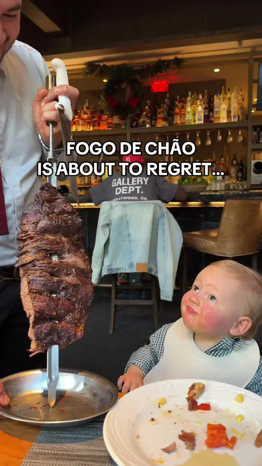 Fogo de Chão Brazilian Steakhouse in Miami showing review, kids eat free promotion, family dining, video by jacqwilder on TikTok