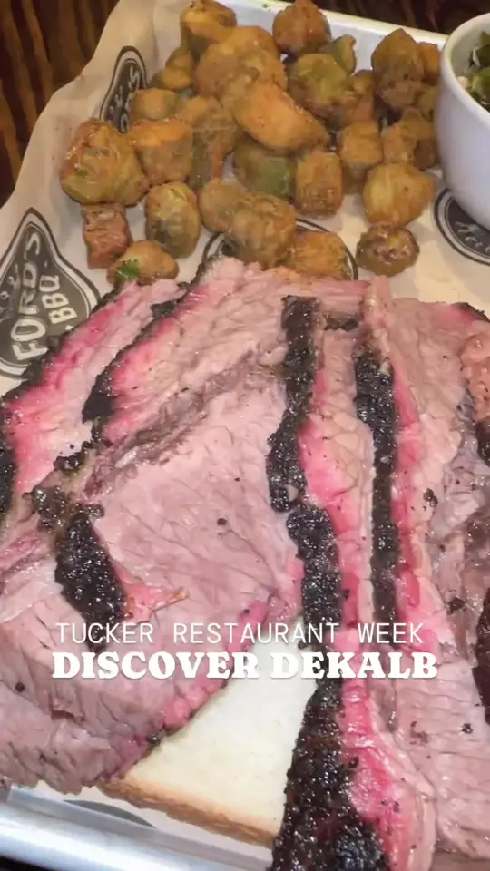 Ford's BBQ in Tucker showing restaurant visit, food review, pork sandwiches, chicharrones, video by servinglooksatl on TikTok
