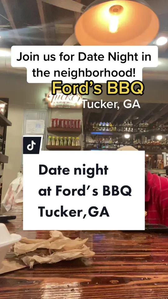 Ford's BBQ in Tucker showing food, bbq, drinks, margarita, video by sheisawomaninspired on TikTok