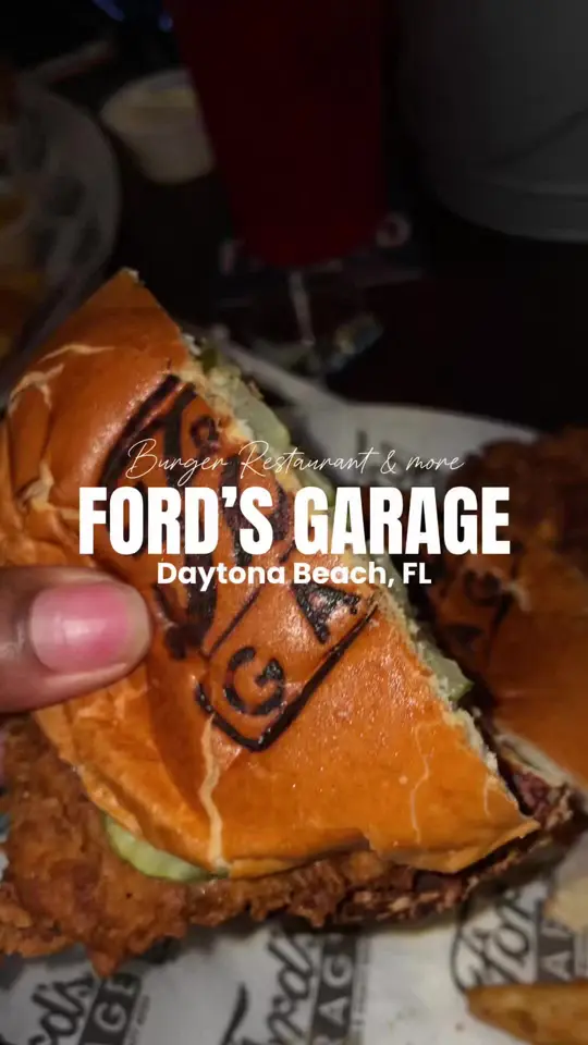 Ford's Garage in Orlando showing burger, family friendly restaurant, customer service, food, video by boughetto.mk on TikTok