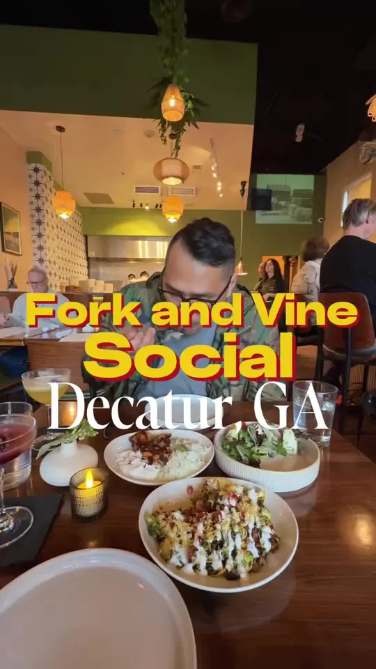 Fork & Vine Social in Decatur showing review, visit, cozy neighborhood restaurant vibe, great bar, thoughtful dishes, video by chrismomongan on TikTok