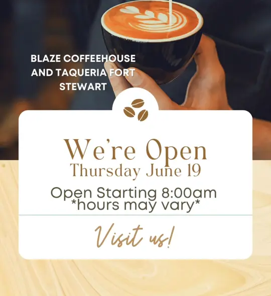 FORT STEWART Blaze Coffeehouse & Taqueria- FORT STEWART in Fort Stewart showing coffee, tacos, video by Blaze Coffeehouse & Taqueria Fort Stewar on Facebook