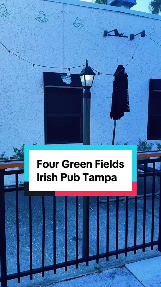 Four Green Fields Riverwalk in Tampa showing food, reuben egg rolls, food, reuben sandwich, food, fish and chips, atmosphere, cozy atmosphere, atmosphere, live irish music, video by florida_lyfe on TikTok