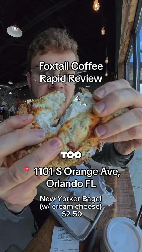 Foxtail Coffee & Kelly’s Ice Cream - Hunters Creek (with drive-thru) in Orlando showing coffee, bagel, video by itsryansreview on TikTok