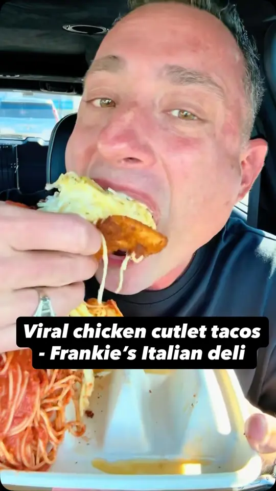 Frankies Italian Deli in West Melbourne showing food, chicken cutlet tacos, video by Foodie Justice on Facebook