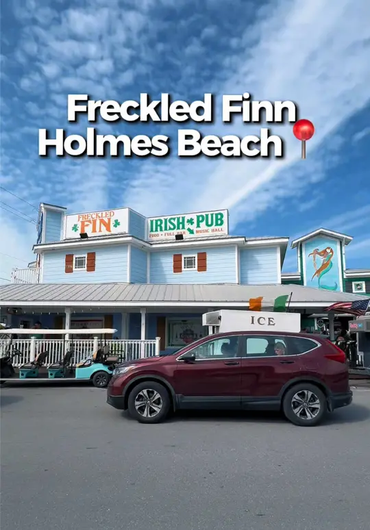 Freckled Fin Irish Pub in Holmes Beach showing event, st. patrick's day festivities, live music, drink specials, video by islandrealestateami on TikTok