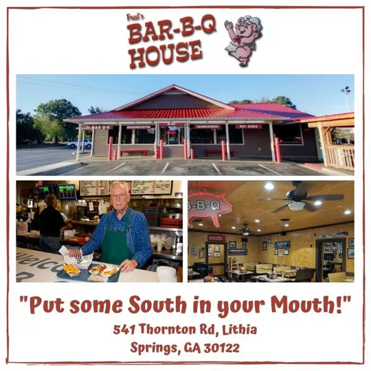 Fred's Bar-B-Q House in Lithia Springs showing restaurant, barbeque, video by Fred's Bar B-Q House on Facebook