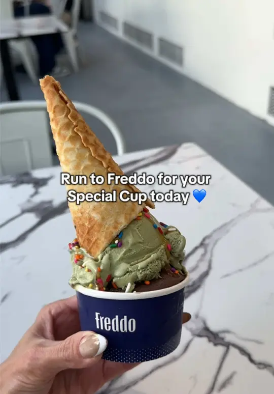 Freddo in Miami showing gelato, special cup, video by freddo.us on TikTok