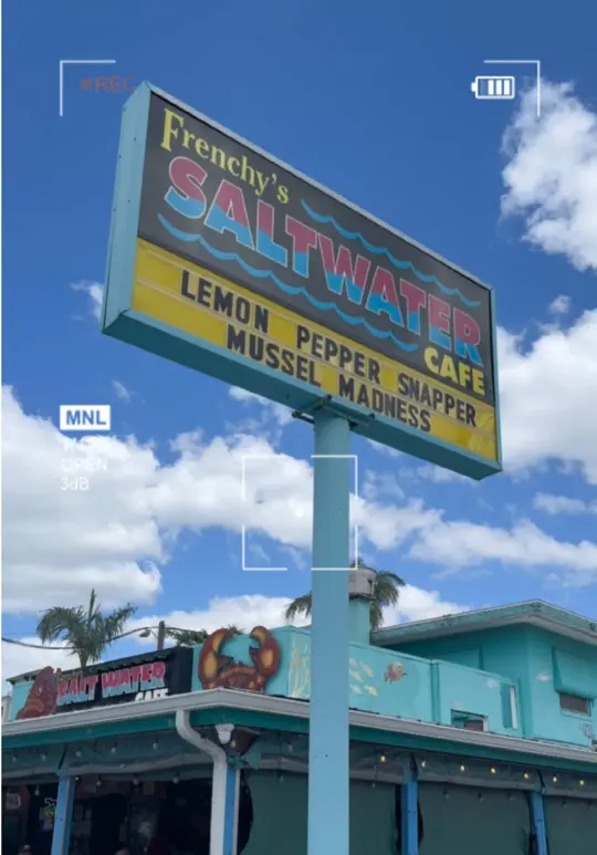 Frenchy's Original Cafe in Clearwater showing review, delicious lunch, video by frecklesinthecity on TikTok