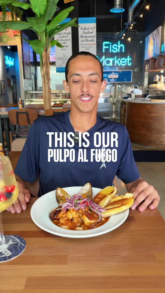 FreshCo Fish - Kendall in Miami showing food, pulpo al fuego, video by freshco.fish on TikTok