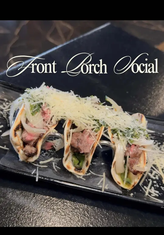 Front Porch Social in Cape Coral showing cocktail, taco, video by mikaylaskrdlaa on TikTok