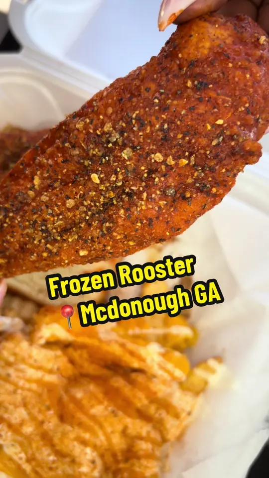 Frozen Rooster in McDonough showing food, hot lemon pepper fried catfish, video by cookandinewithme on TikTok