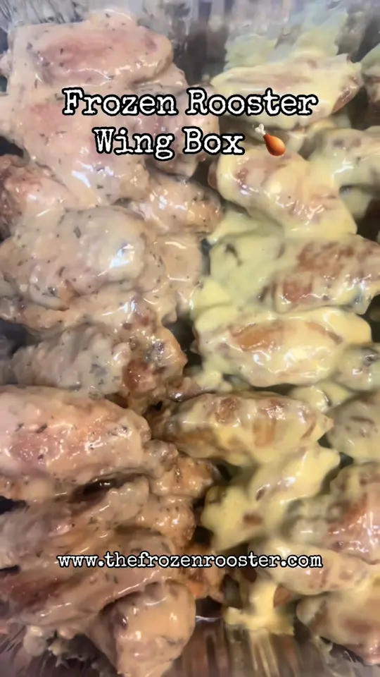 Frozen Rooster in McDonough showing wings, garlic parmesan wings, honey mustard wings, cajun ranch wings, hot lemon pepper wings, video by frozenrooster on TikTok