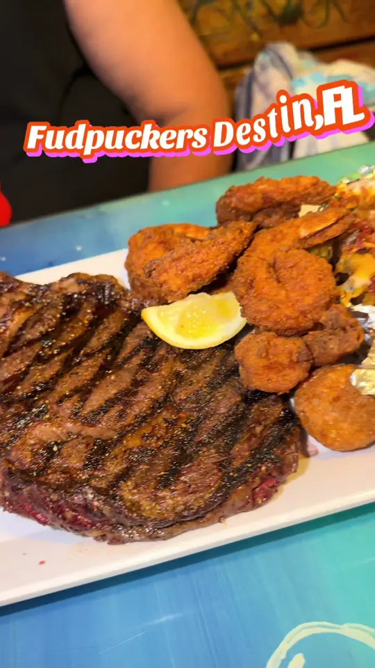 Fudpucker's Beachside Bar And Grill in Destin showing review, dinner, video by itstayanab on TikTok