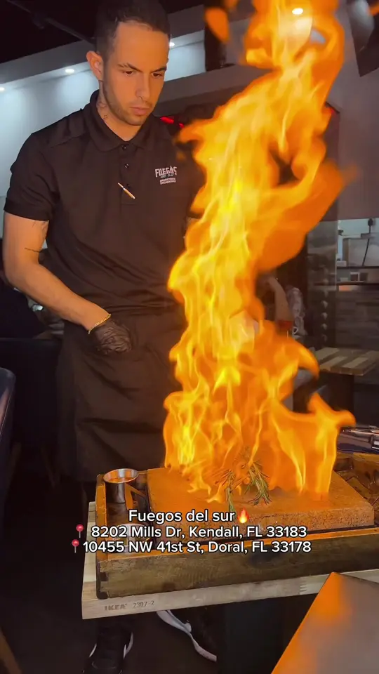 Fuegos del Sur - Kendall in Miami showing restaurant, argentine cuisine, fried gnocchi, proveta, lamb rack, filet mignon, cocktails, crème brûlée, flan, video by gabrielaromeros on TikTok