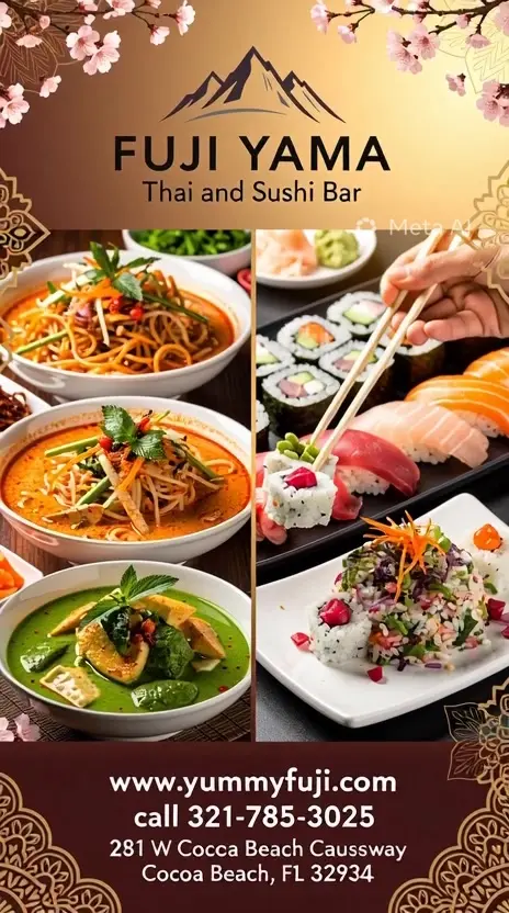 Fuji Yama Thai & Sushi Restaurant in Cocoa Beach showing restaurant, thai food, sushi, video by Fuji Yama Thai & Sushi Bar on Facebook