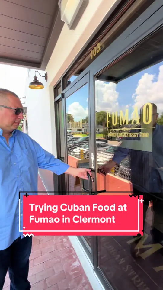 Fumao Table in Clermont showing food, cuban sandwich, pastry, guayaba con queso pastry, croquetas, frita burger, video by alexcandiottirealestate on TikTok