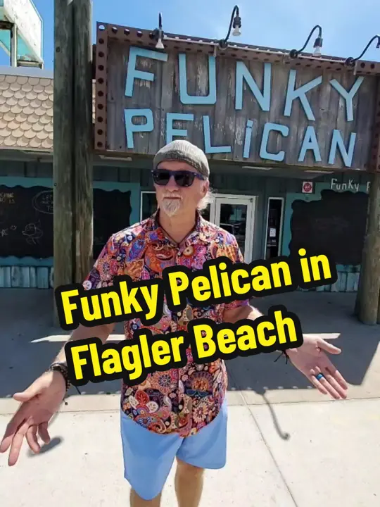Funky Pelican - Flagler Beach in Flagler Beach showing oceanfront dining, fresh seafood, chalkboard wall, atmosphere, visit, video by rocknrollrealestate on TikTok