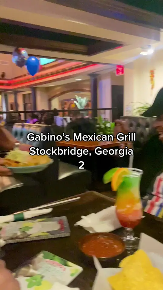 GABINOS MEXICAN GRILL in Stockbridge showing food, chicken nachos, chicken mushrooms quesadillas, steak birria tacos, deluxe chicken nachos, cocktails, video by classixblaq on TikTok