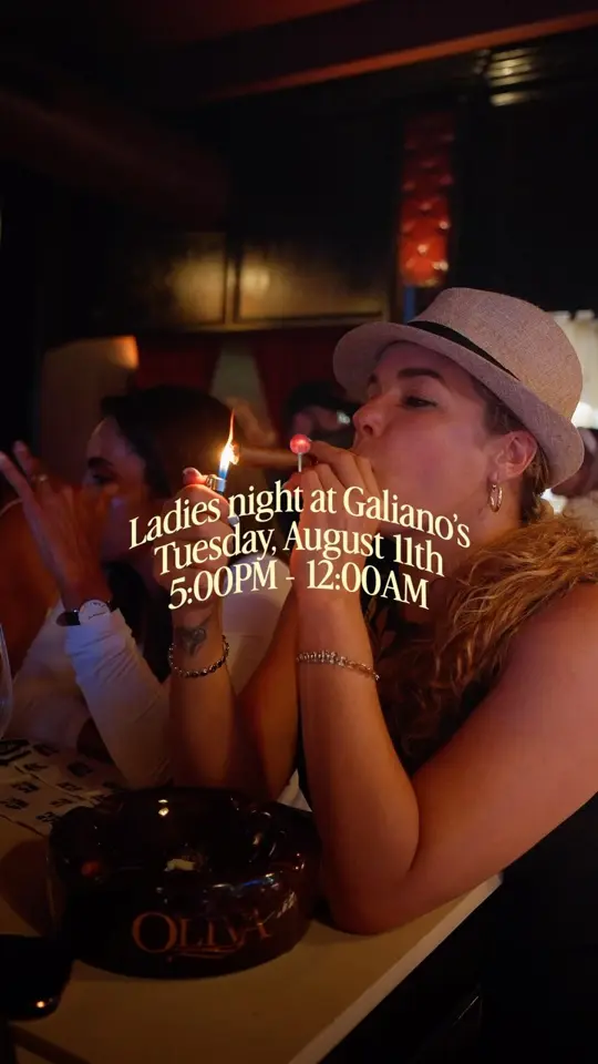 Galiano Cigar Room in Coral Gables showing live music, free welcome drink, 30% off select drinks, cigar tasting experience, video by Galiano Cigar Room on Facebook