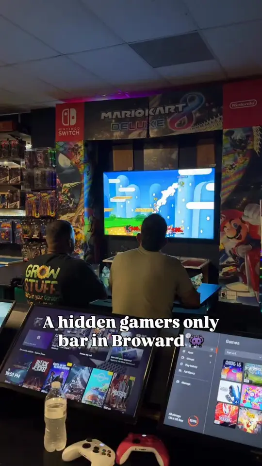 Game Night Arcade in Coral Springs showing review, visit, smash brothers, mario kart, video by The Broward Scene on Facebook