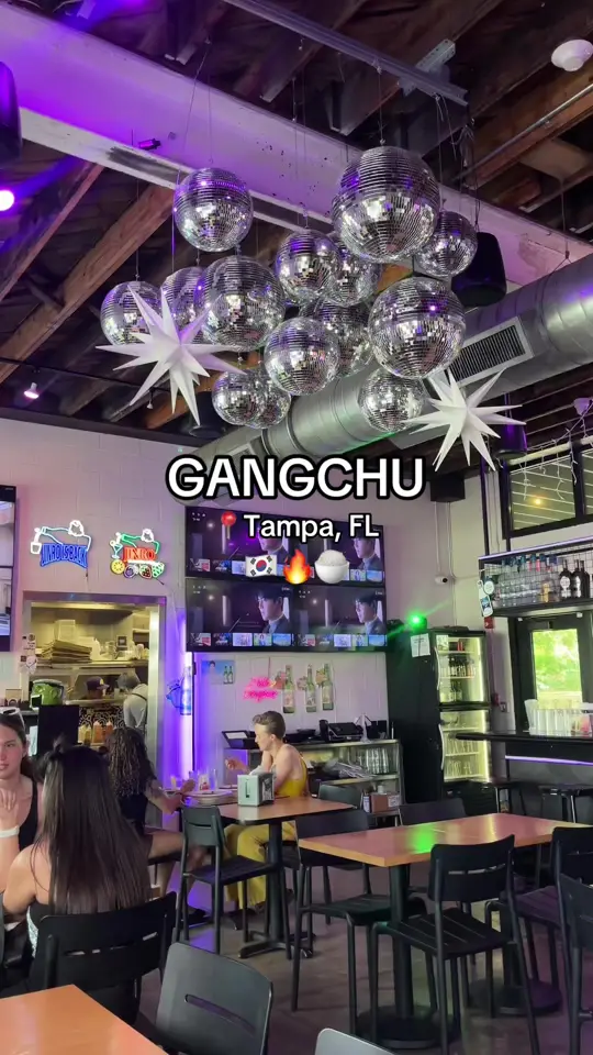 GANGCHU in Tampa showing food, spicy jaeyook (marinated spicy pork with veggies), atmosphere, karaoke room, video by nov.kv on TikTok