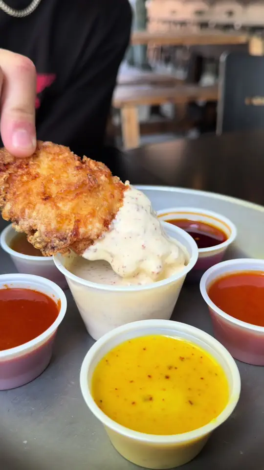 GANGCHU in Tampa showing food, crispy fried chicken, beer, chimaek, sauce sampler, video by eatlocalflorida on TikTok