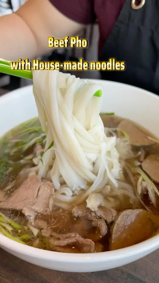 Gao Fresh Noodle in Johns Creek showing restaurant, pho noodles, house-made thick noodles, thin noodles, video by GẠO Fresh Noodle on Facebook
