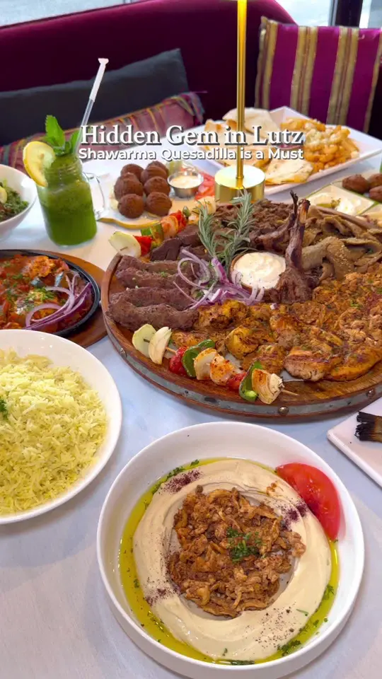 Garden Mediterranean Grill in Lutz showing shawarma quesadillas, grilled lamb chops, baba ghanoush, video by wesleychapellocal on TikTok