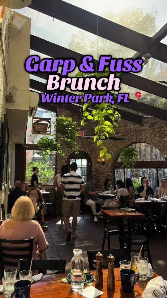 Garp & Fuss in Orlando showing brunch, hidden restaurant, park avenue, video by cfomoneyfoproblems on TikTok