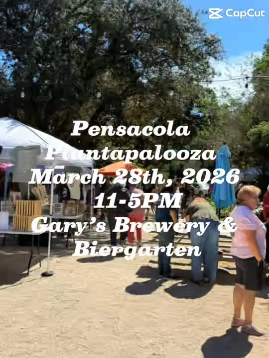 Gary's Brewery & Biergarten in Pensacola showing event, plantapalooza festival, food vendors, blessed berry bowl, anan, 3-d eats, whocutthegrilledcheesecake, pimp my pancakes,, video by Pensacola Plantapalooza on Facebook