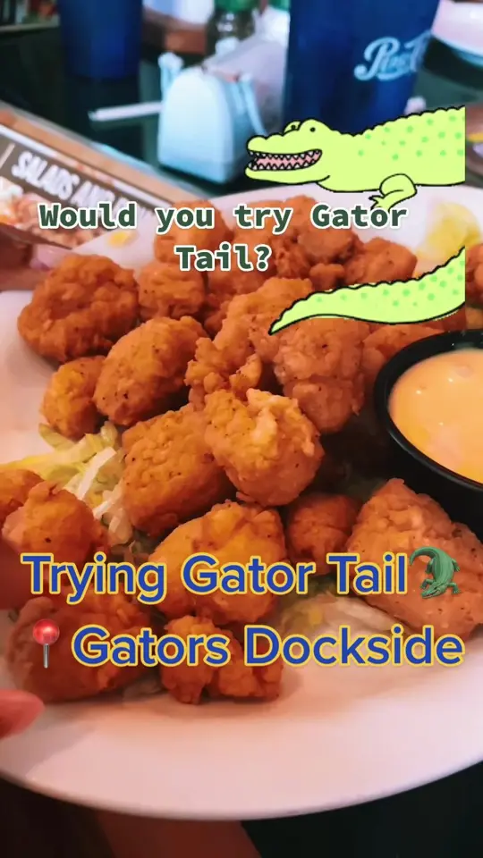 Gators Dockside in Orlando showing food, gator, video by orlandoqueen on TikTok