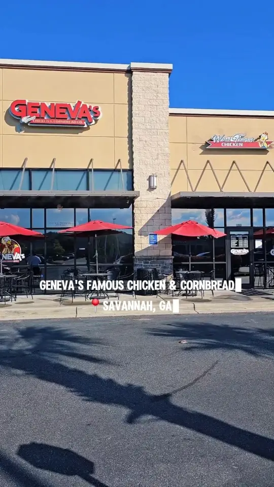 Geneva's Famous Chicken and Cornbread Co. in Savannah showing fried chicken, new orleans rice, video by kbbeauti on TikTok