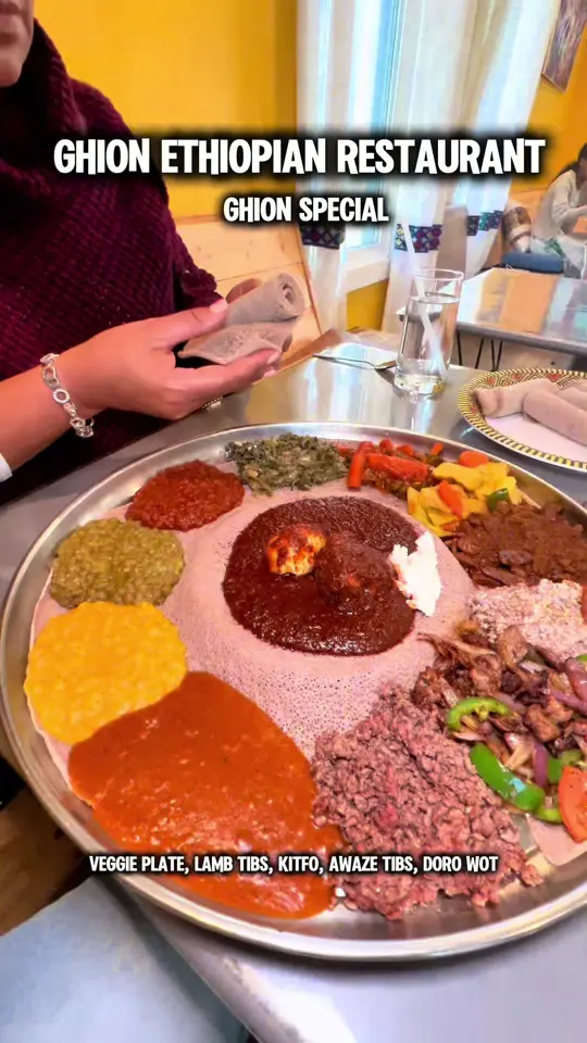 Ghion Ethiopian Restaurant in Decatur showing food, rich flavors, coffee ceremony, video by ashleystastee on TikTok
