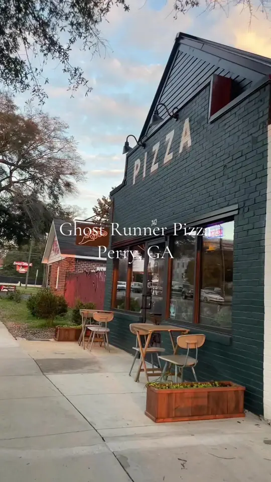 Ghost Runner Pizza in Perry showing review, visit, sourdough pizza, weekly special, video by annamcgeeeee on TikTok