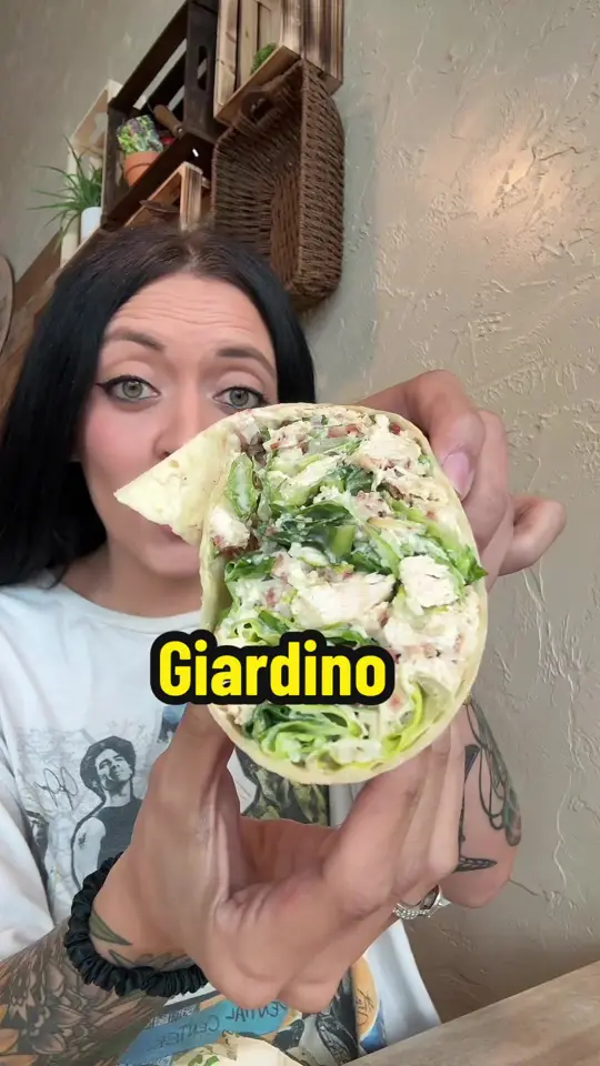 Giardino Gourmet Salads in Miami showing salad, chicken caesar wrap, video by makingmemorieswithjess on TikTok