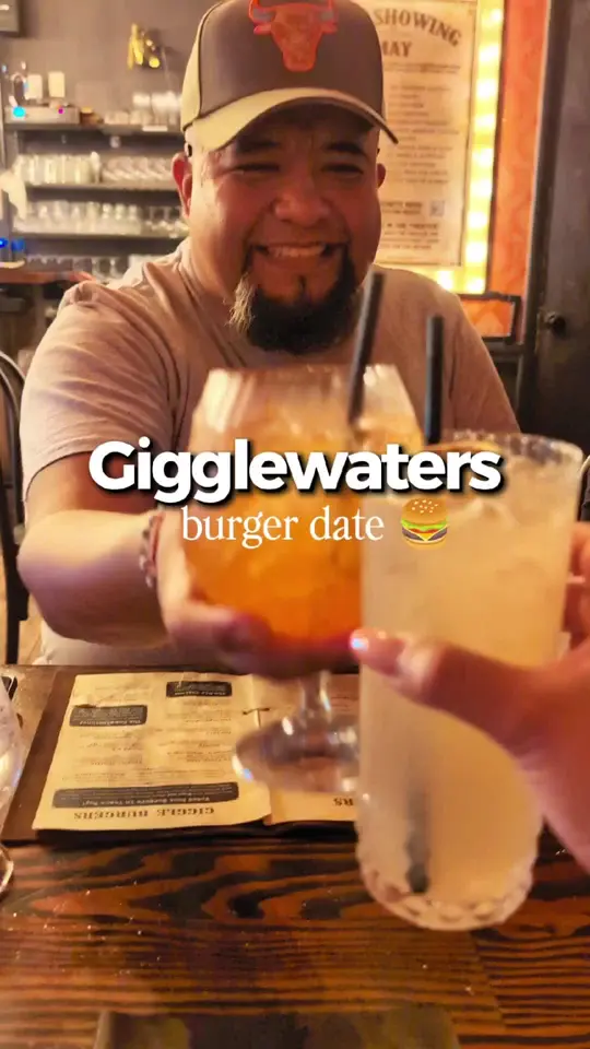 Gigglewaters in Safety Harbor showing visit, restaurant atmosphere, craft cocktail bar, vintage movie theater, burgers, video by hi.melodyxo on TikTok