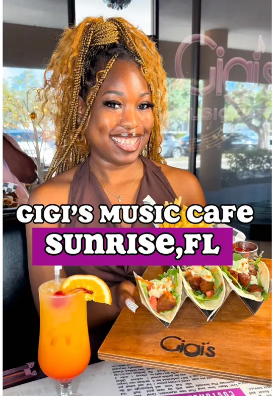 Gigi's Music Café in Sunrise showing food review, oxtail, soul food, brunch, video by ericaeatsamerica on TikTok