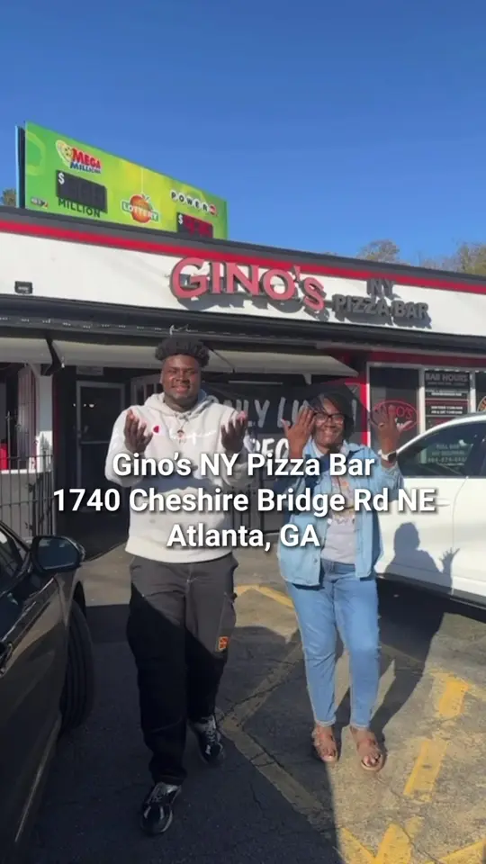 Gino's NY Pizza Bar in Atlanta showing review, pizza, video by marquaythegoat on TikTok