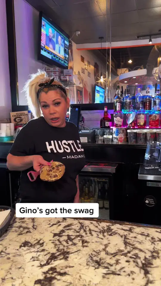 Gino's NY Pizza Bar in Atlanta showing new york style pizza, pasta, cheesecake, video by ginosnypizzabaratl on TikTok