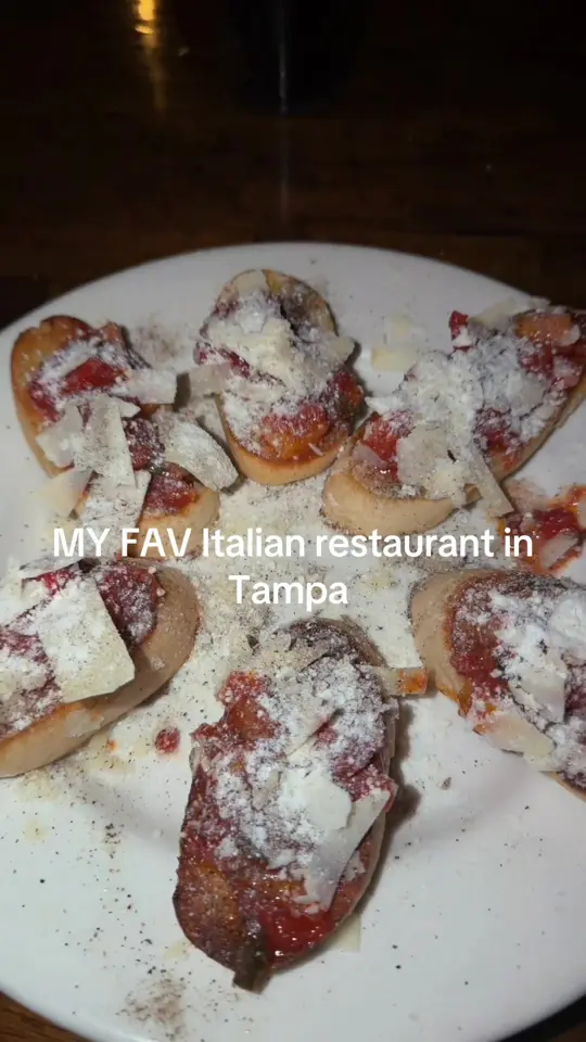 GINO's Restaurant & Bar in Tampa showing restaurant visit, italian food, bruschetta, video by treyburry on TikTok